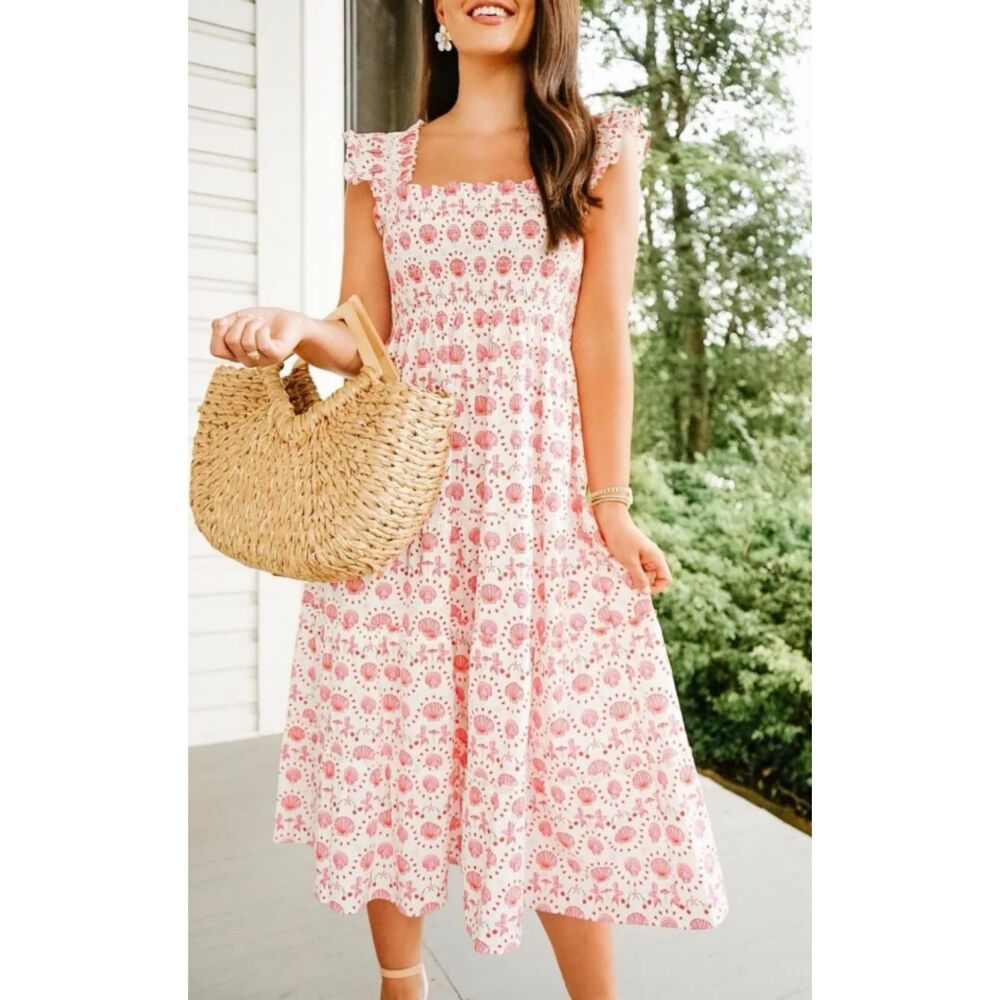 Hill House Limited Edition The Ellie Nap Dress Mermaid Shell Print Midi Sz XS